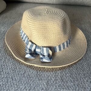 Gymboree Baby Straw Hat with Blue-Striped Bow - 6-12 months